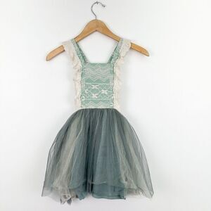 Trish and Scully Child Tulle Lace Apron Blue Gray Cream Dress